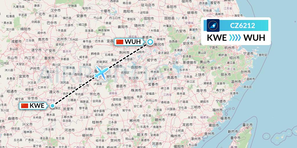 CZ6212 China Southern Airlines Flight Map: Guiyang to Wuhan