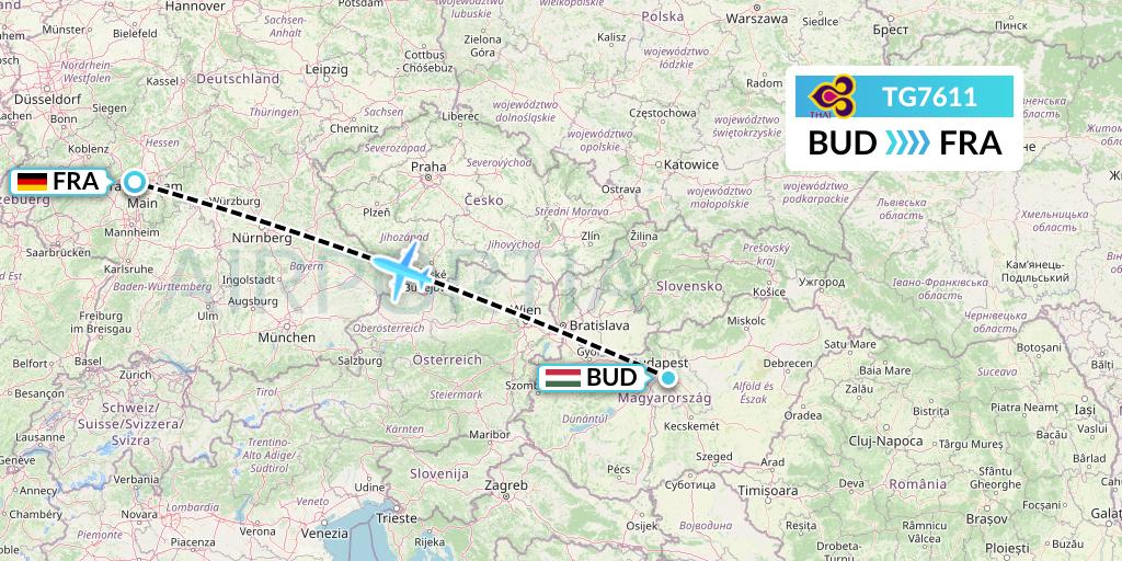 TG7611 Thai Airways Flight Map: Budapest to Frankfurt