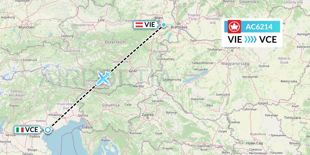 AC6214 Air Canada Flight Map: Vienna to Venice