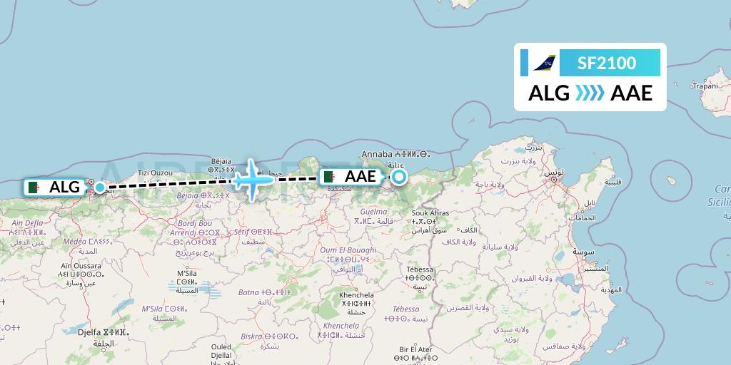 SF2100 Tassili Airlines Flight Map: Algiers to Annaba