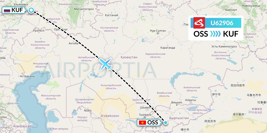 U62906 Ural Airlines Flight Map: Osh to Samara