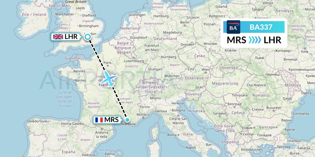 BA337 British Airways Flight Map: Marseille to London