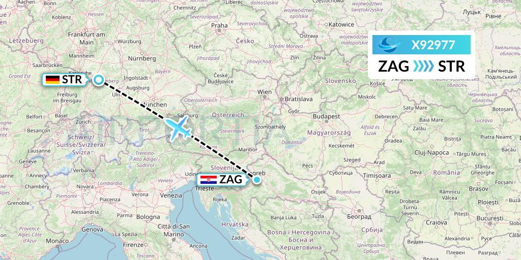 X92977 Avion Express Flight Map: Zagreb to Stuttgart