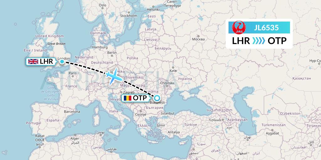 JL6535 Japan Airlines Flight Map: London to Bucharest