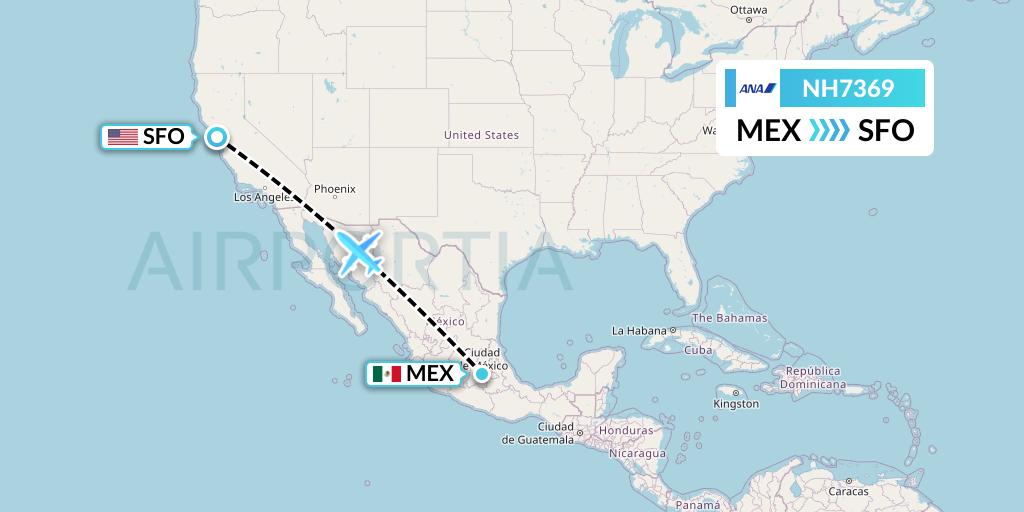 NH7369 All Nippon Airways Flight Map: Mexico City to San Francisco