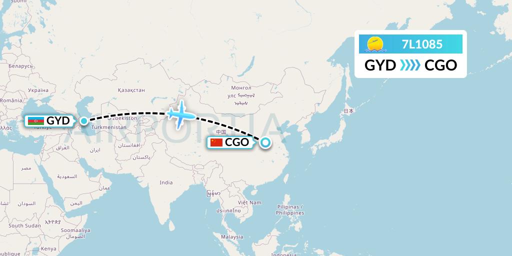 7L1085 Silk Way West Airlines Flight Map: Baku to Zhengzhou