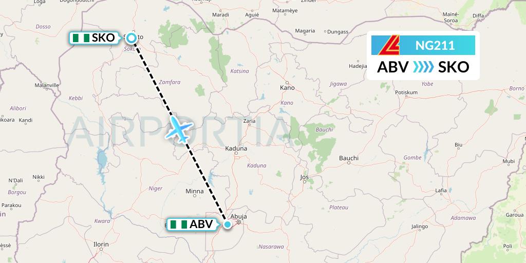 NG211 Aero Contractors Flight Map: Abuja to Sokoto