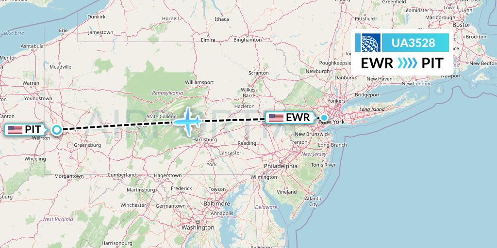 UA3528 United Airlines Flight Map: New York to Pittsburgh