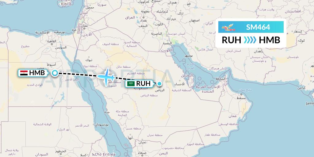 SM464 Air Cairo Flight Map: Riyadh to Sohag