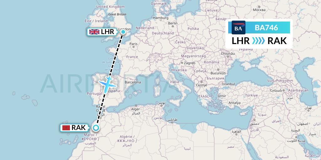 BA746 British Airways Flight Map: London to Marrakesh 