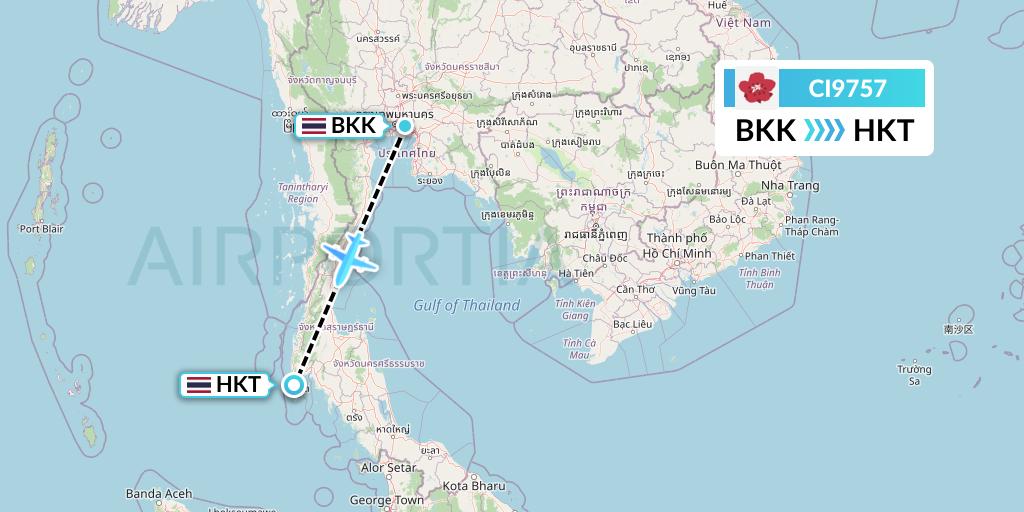 CI9757 China Airlines Flight Map: Bangkok to Phuket