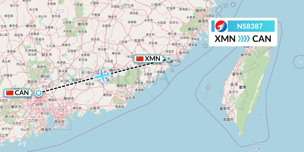 NS8387 Hebei Airlines Flight Map: Xiamen to Guangzhou