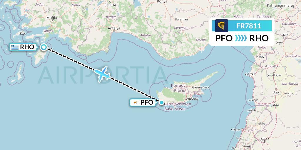 FR7811 Ryanair Flight Map: Pafos to Rhodes
