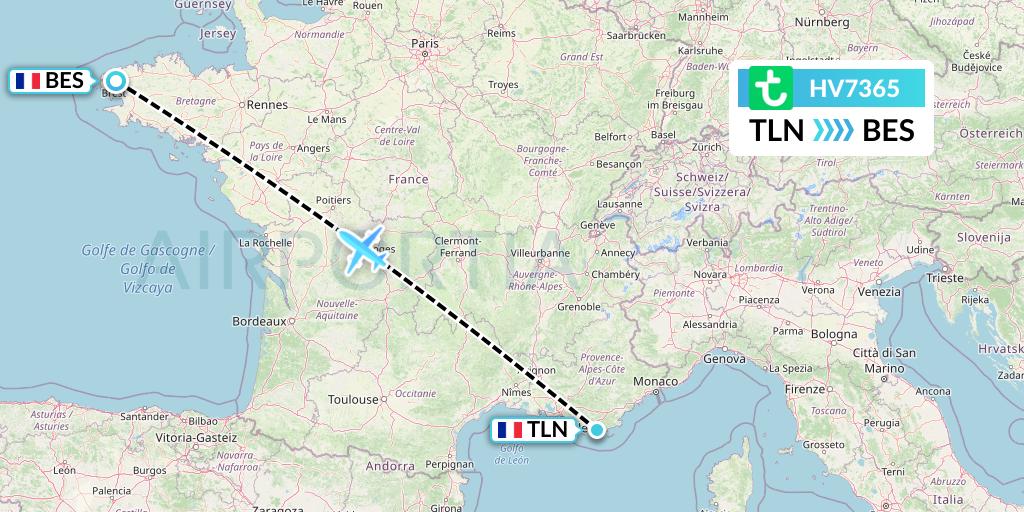 HV7365 Transavia Flight Map: Toulon to Brest