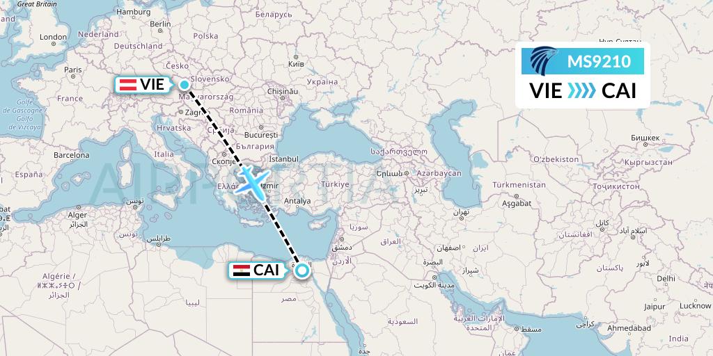 MS9210 EgyptAir Flight Map: Vienna to Cairo