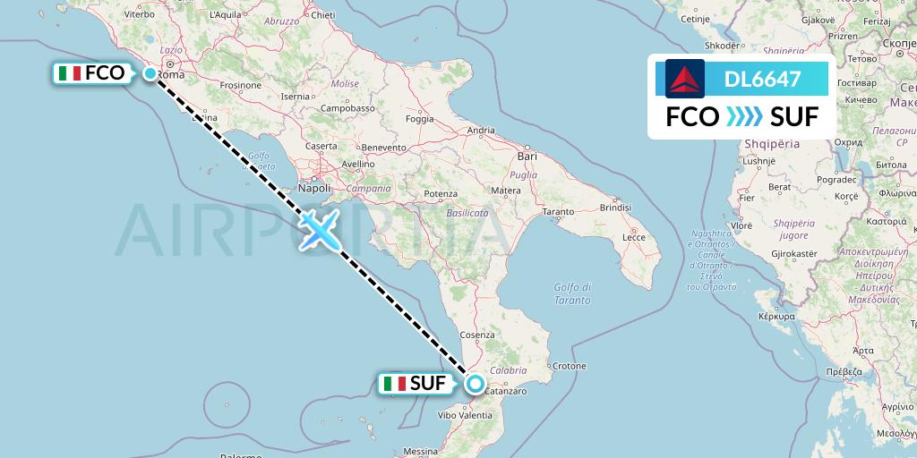 DL6647 Flight Status Delta Air Lines Rome to Lamezia Terme (DAL6647)