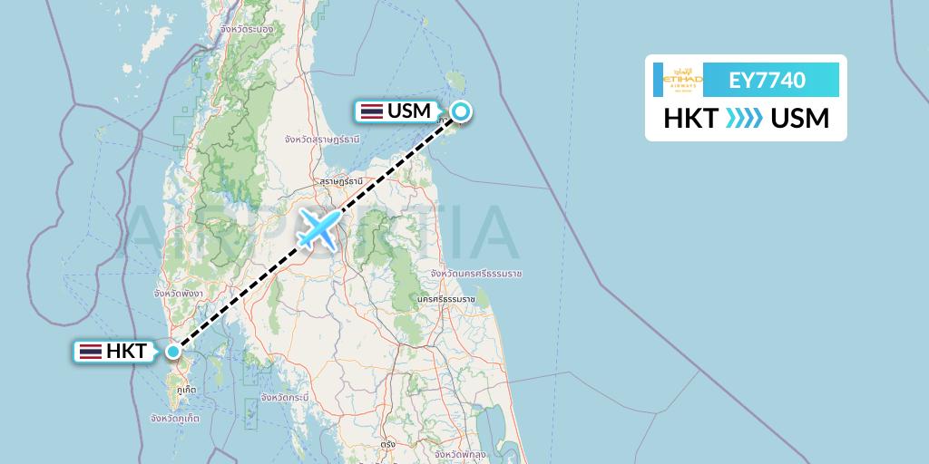 EY7740 Etihad Airways Flight Map: Phuket to Koh Samui