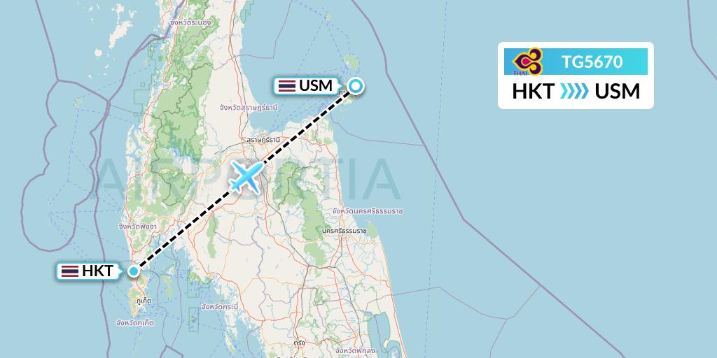 TG5670 Thai Airways Flight Map: Phuket to Koh Samui