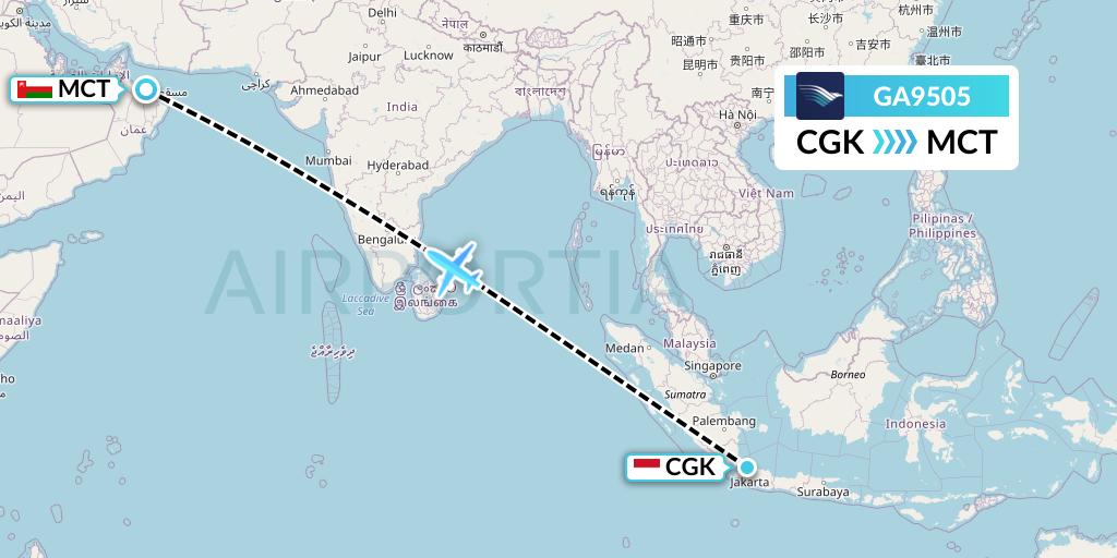 GA9505 Garuda Indonesia Flight Map: Jakarta to Muscat