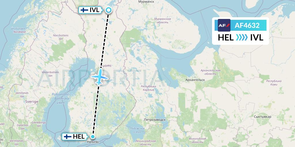 AF4632 Air France Flight Map: Helsinki to Ivalo