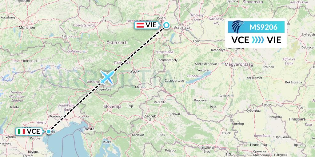 MS9206 EgyptAir Flight Map: Venice to Vienna