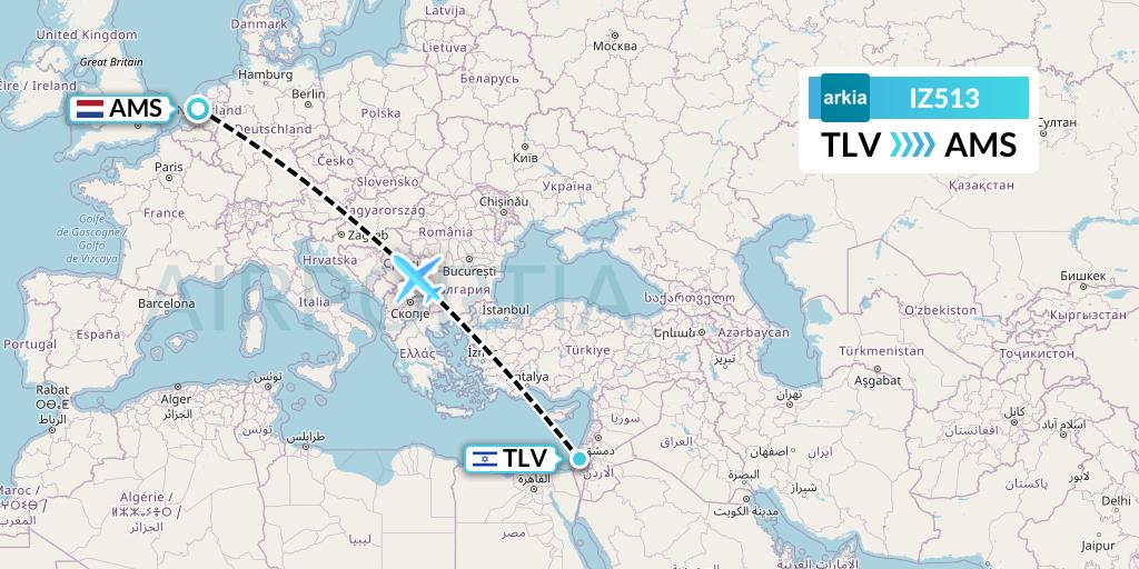 IZ513 Arkia Israeli Airlines Flight Map: Tel Aviv to Amsterdam