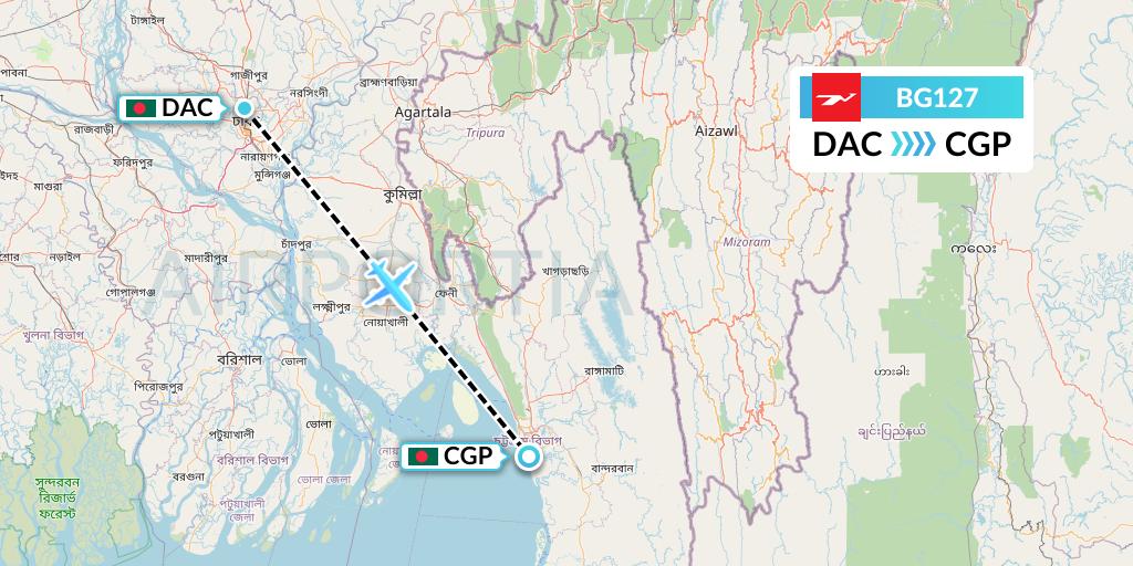 BG127 Biman Bangladesh Airlines Flight Map: Dhaka to Chittagong