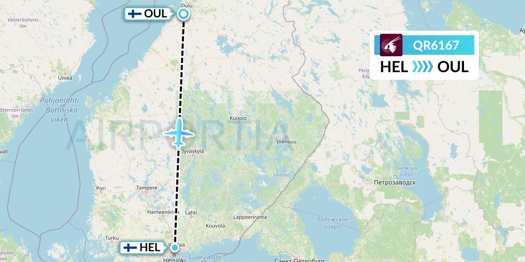 QR6167 Qatar Airways Flight Map: Helsinki to Oulu