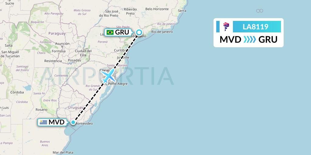 LA8119 LAN Airlines Flight Map: Montevideo to Sao Paulo