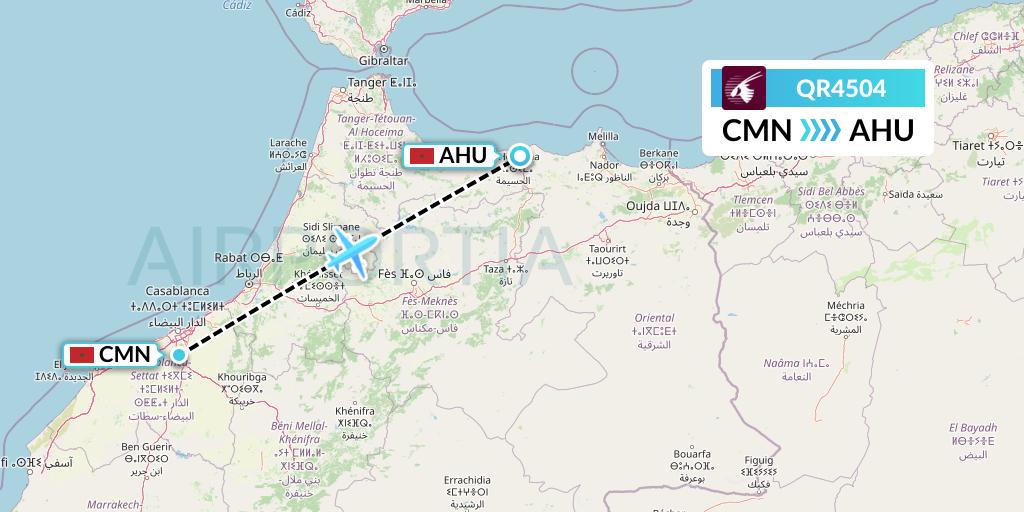 QR4504 Qatar Airways Flight Map: Casablanca to Al Hoceima