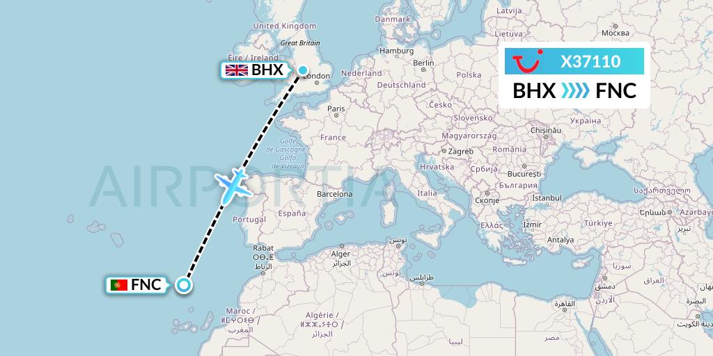 X37110 TUI fly Germany Flight Map: Birmingham to Funchal
