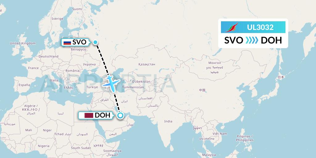 UL3032 SriLankan Airlines Flight Map: Moscow to Doha