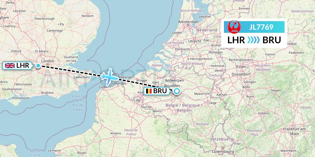 JL7769 Japan Airlines Flight Map: London to Brussels
