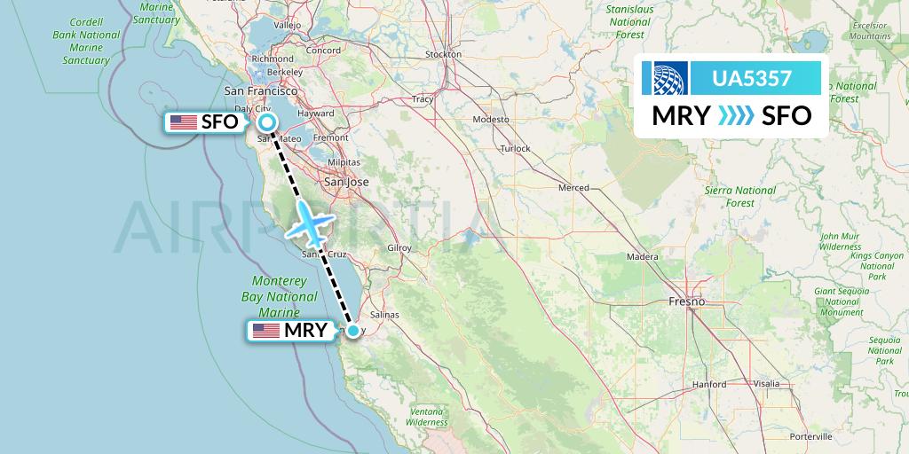 UA5357 United Airlines Flight Map: Monterey to San Francisco