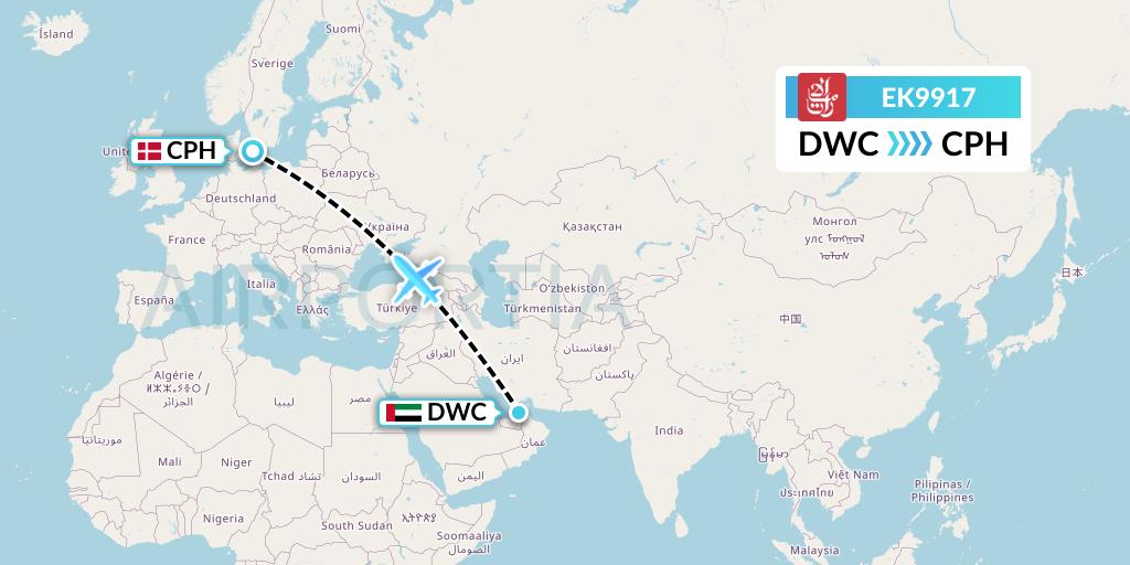EK9917 Emirates Flight Map: Dubai to Copenhagen