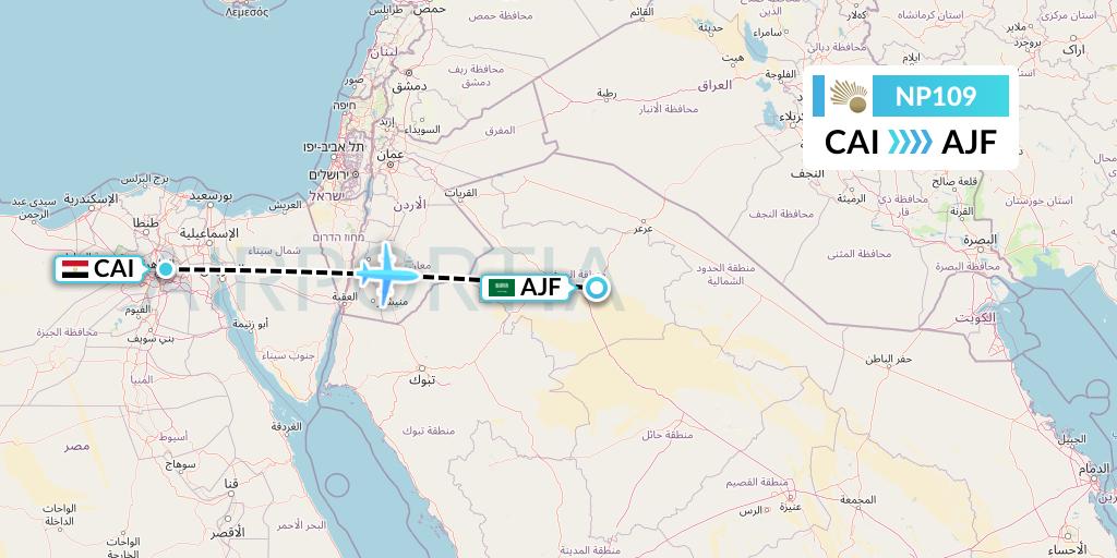 NP109 Nile Air Flight Map: Cairo to Sakaka