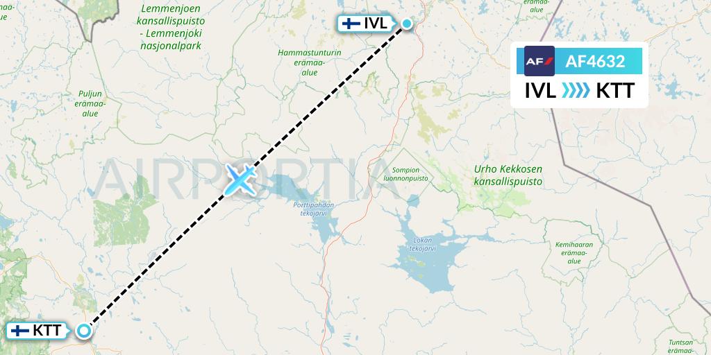 AF4632 Air France Flight Map: Ivalo to Kittila