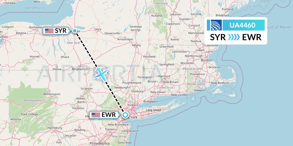UA4460 United Airlines Flight Map: Syracuse to New York