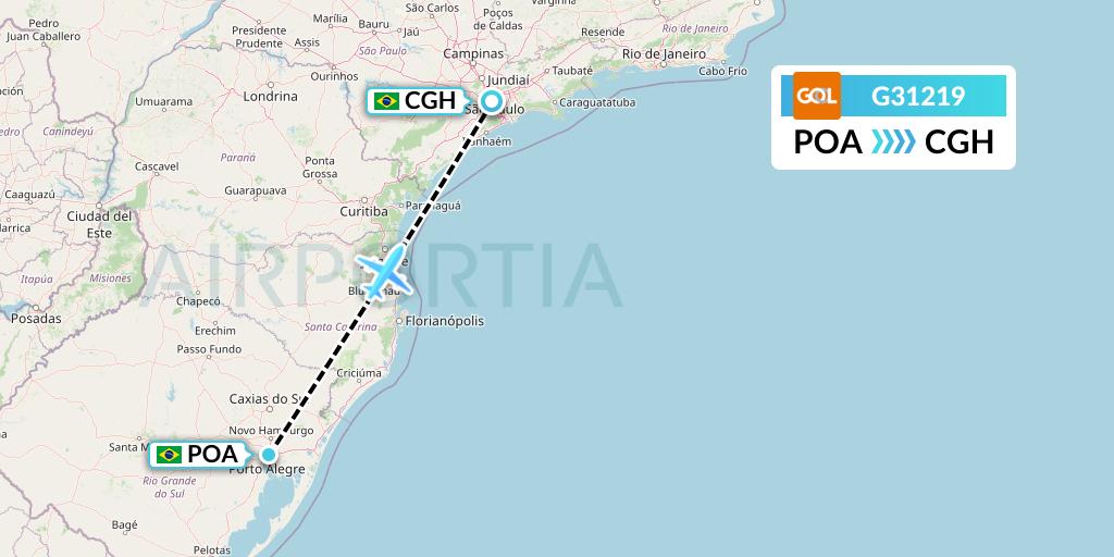 G31219 GOL Transportes Aeros Flight Map: Porto Alegre to Sao Paulo