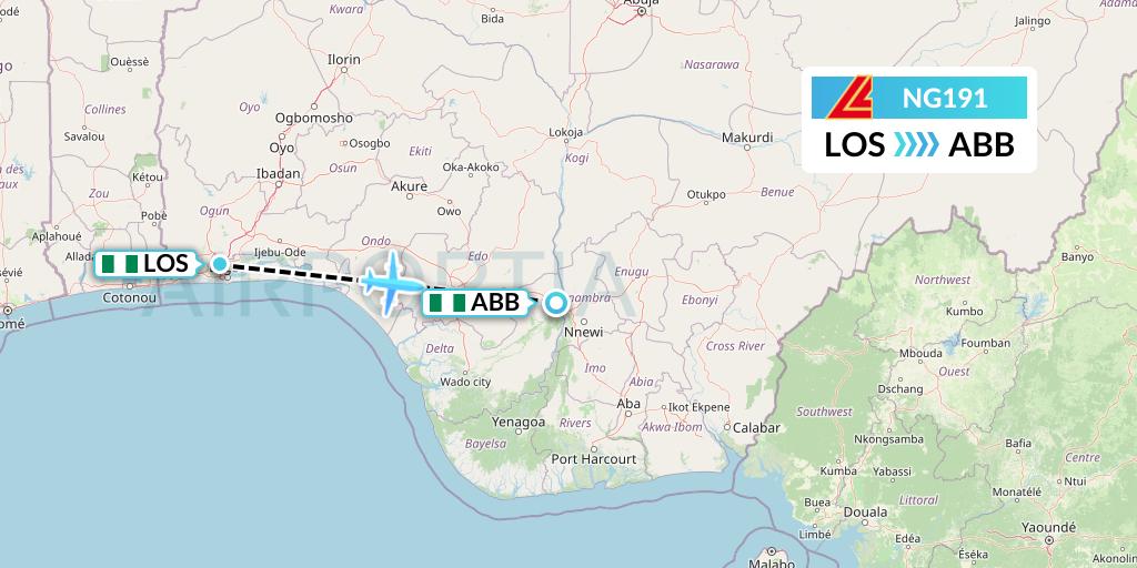 NG191 Aero Contractors Flight Map: Lagos to Asaba
