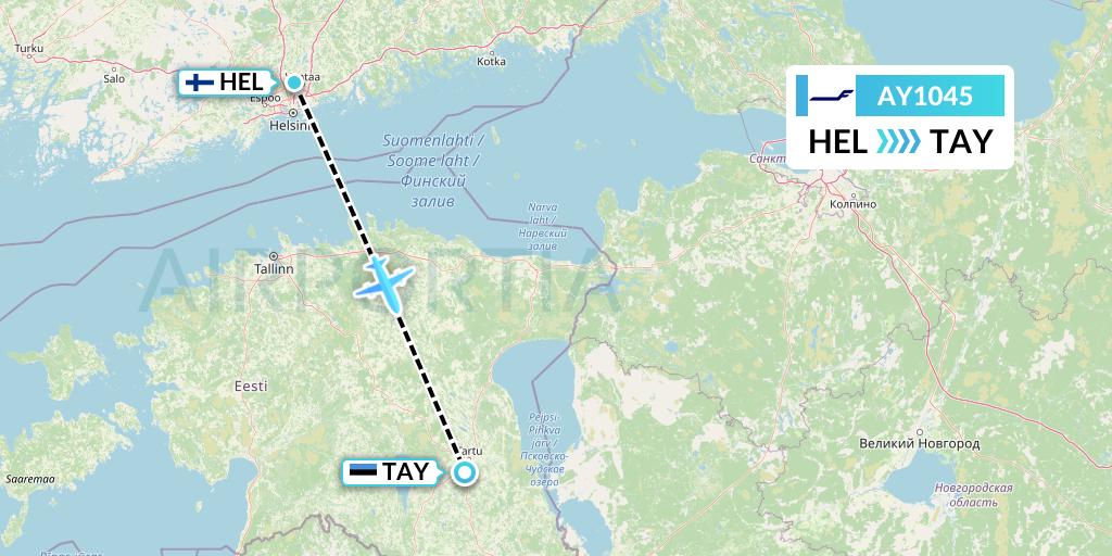 AY1045 Finnair Flight Map: Helsinki to Tartu