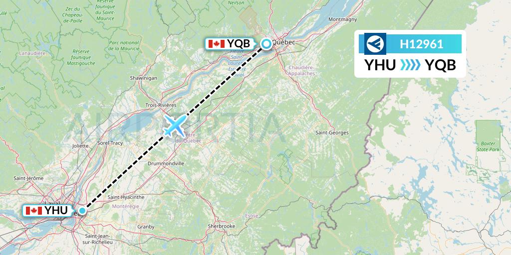 H12961 Hahn Air Systems Flight Map: Montreal to Quebec