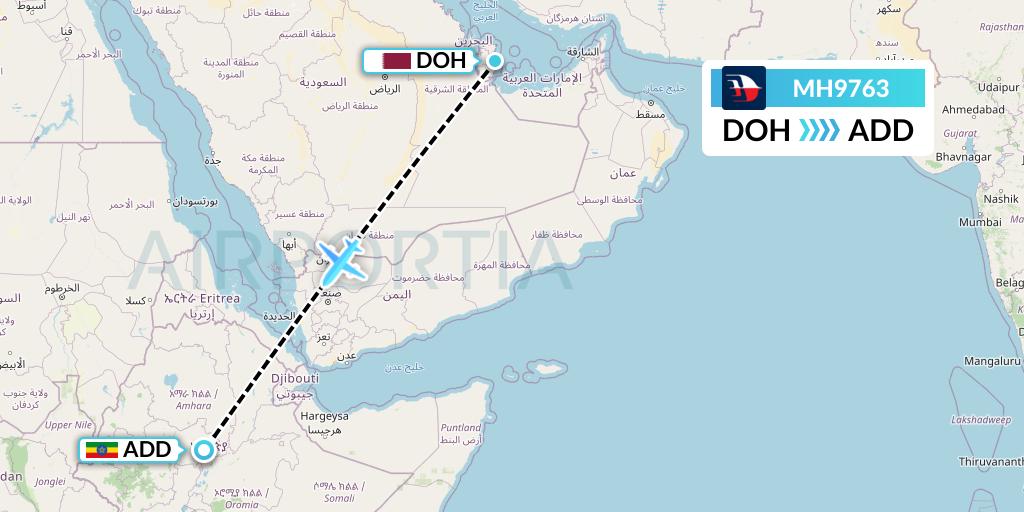 MH9763 Malaysia Airlines Flight Map: Doha to Addis Ababa