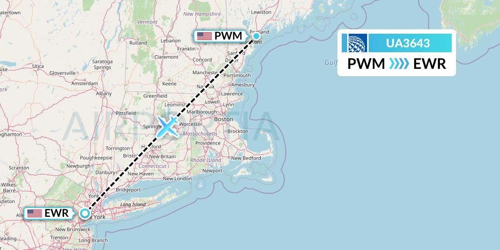 UA3643 United Airlines Flight Map: Portland to New York