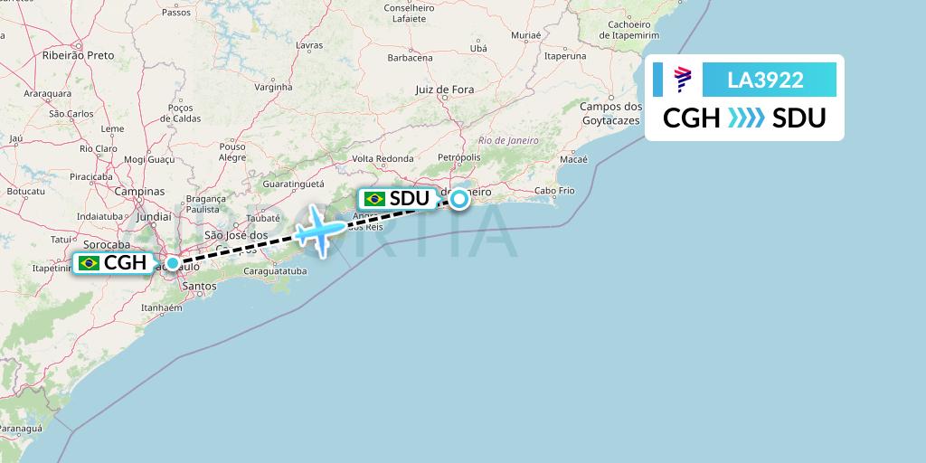 LA3922 LAN Airlines Flight Map: Sao Paulo to Rio de Janeiro