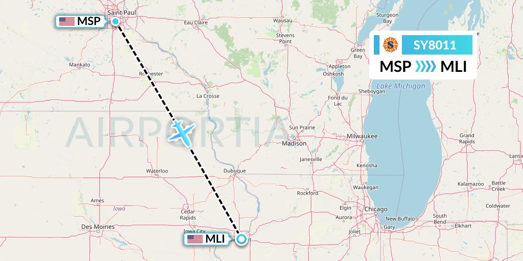 SY8011 Sun Country Airlines Flight Map: Minneapolis to Moline