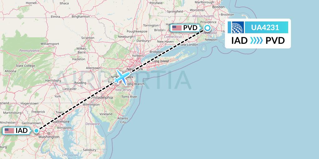 UA4231 United Airlines Flight Map: Washington to Providence