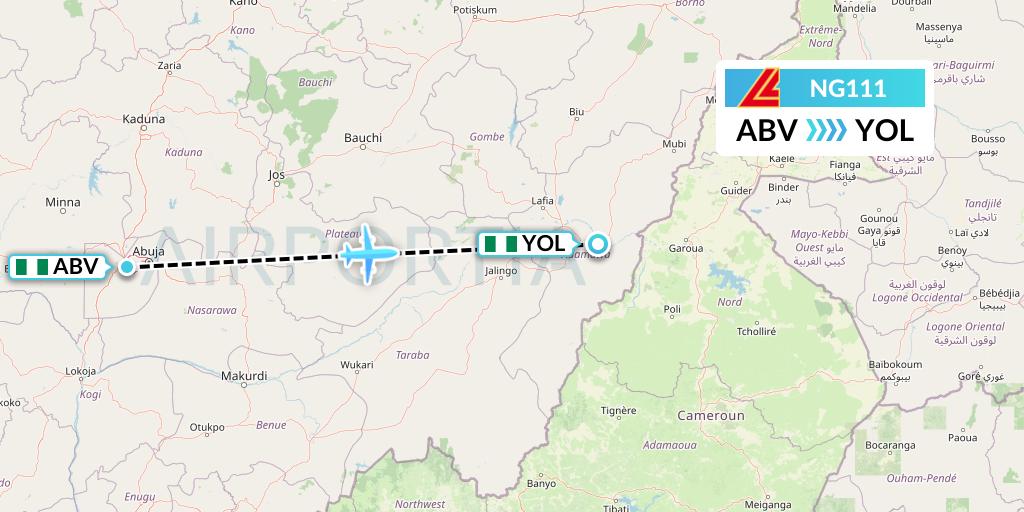 NG111 Aero Contractors Flight Map: Abuja to Yola