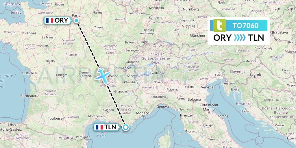 TO7060 Transavia France Flight Map: Paris to Toulon