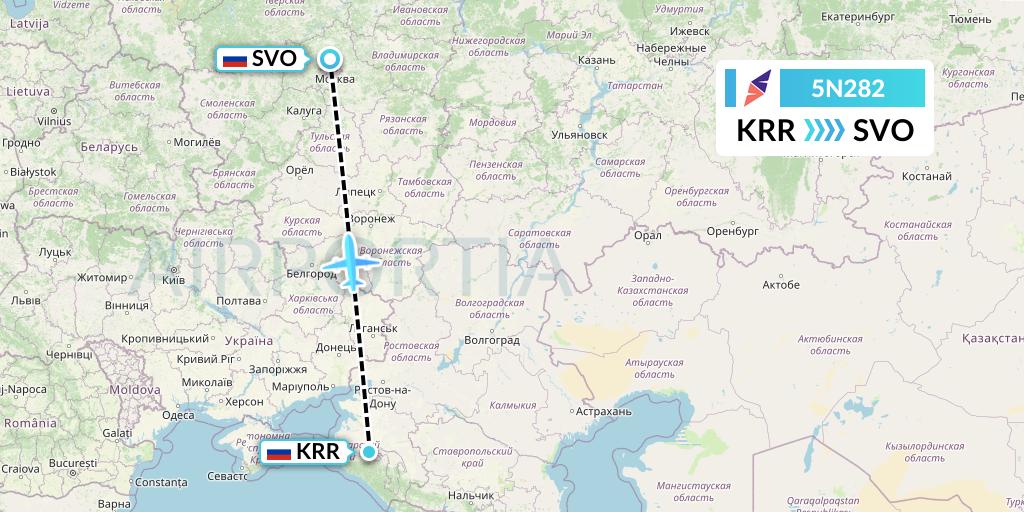 5N282 Nordavia Flight Map: Krasnodar to Moscow